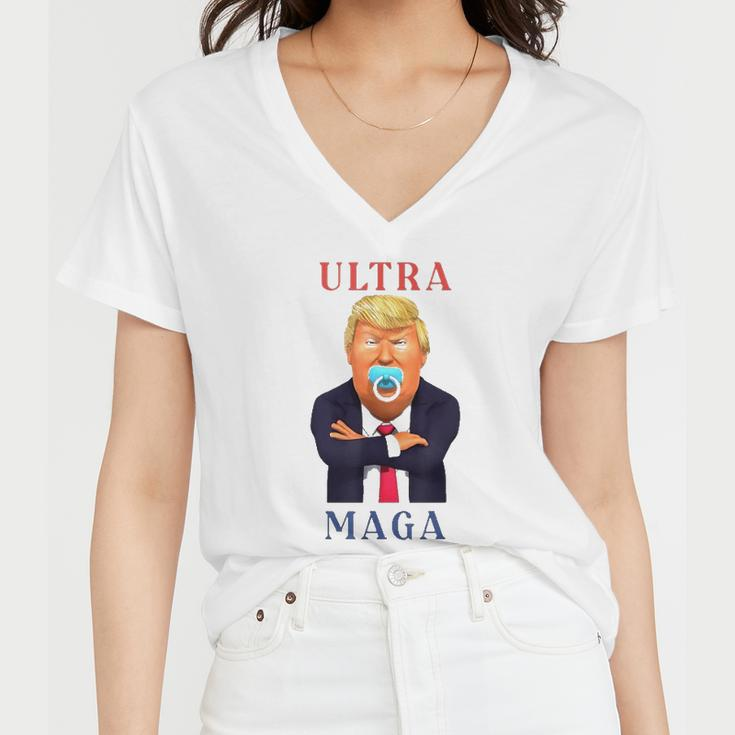 Ultra Maga Donald Trump Make America Great Again Women V-Neck T-Shirt
