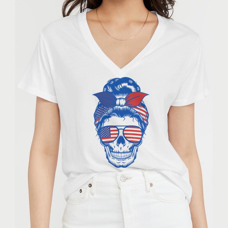 Ultra Maga Red White Blue Skull Women V-Neck T-Shirt