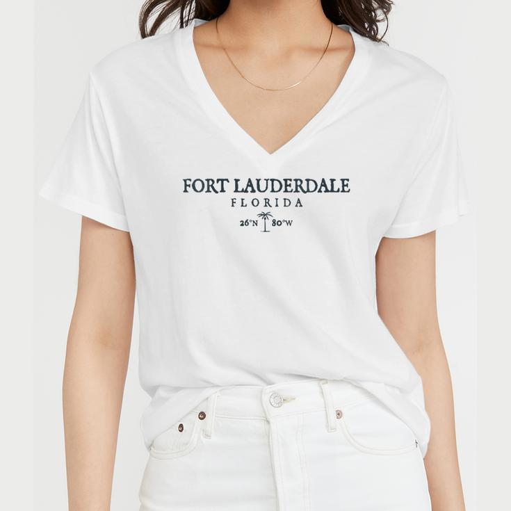 Womens Fort Lauderdale Florida Palm Tree Surf Beach Gift Tee Women V-Neck T-Shirt