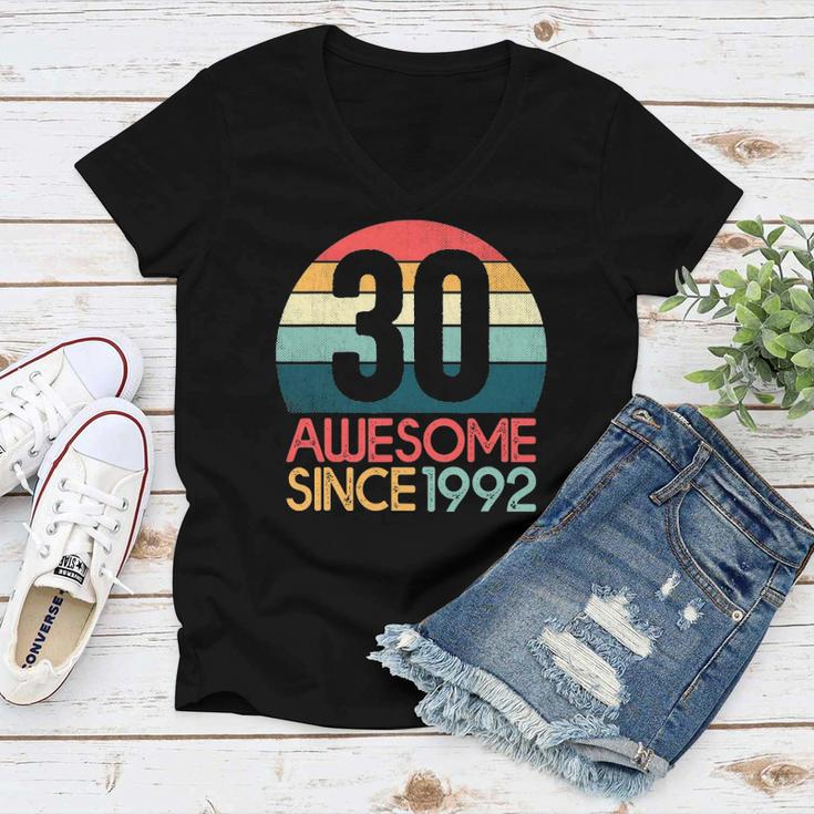 30Th Birthday Vintage Retro 30 Years Old Awesome Since 1992 Gift Women V-Neck T-Shirt