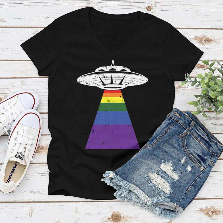 Alien Abduction Gay Pride Lgbtq Gaylien Ufo Proud Ally Women V-Neck T-Shirt