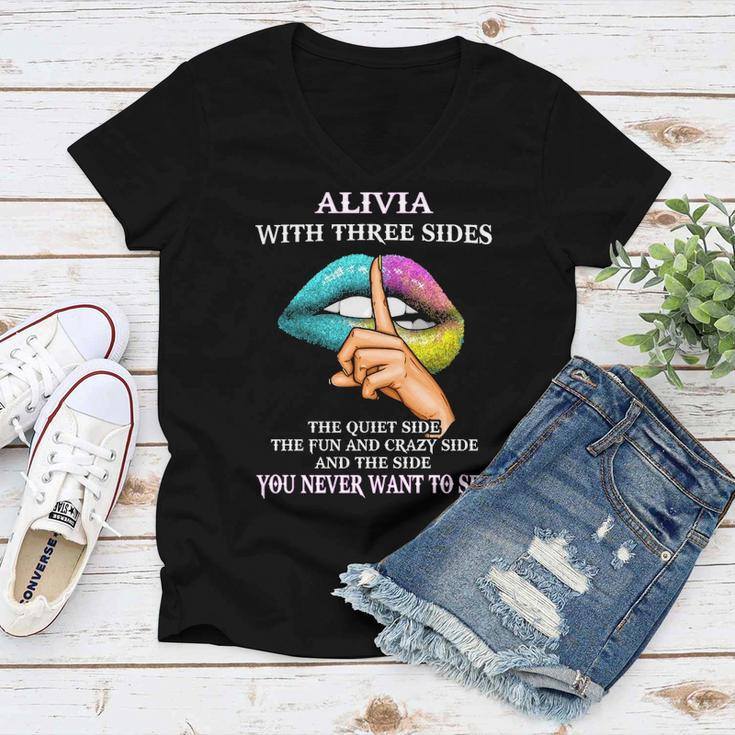 Alivia Name Gift Alivia With Three Sides Women V-Neck T-Shirt