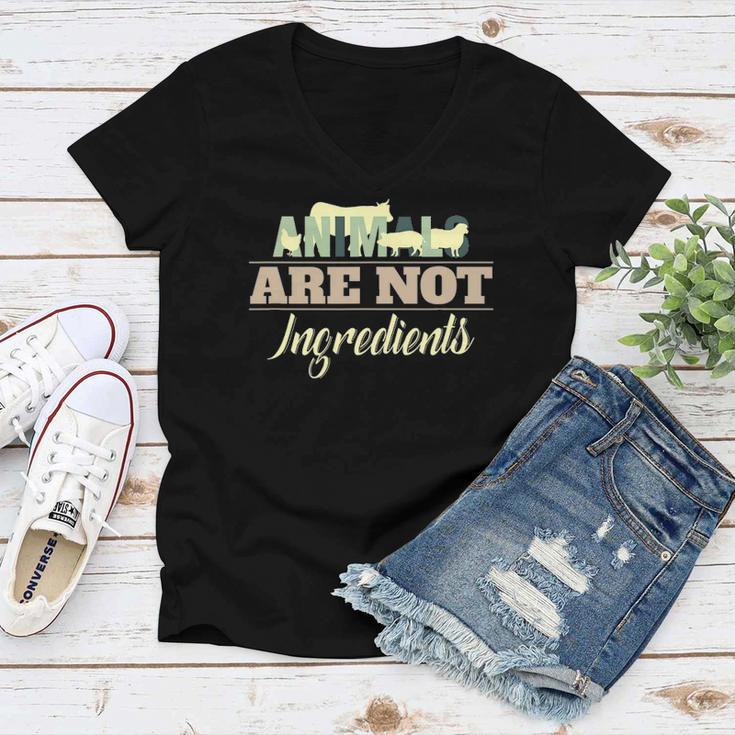 Animals Are Not Ingredients Vegan Animal Lover Women V-Neck T-Shirt