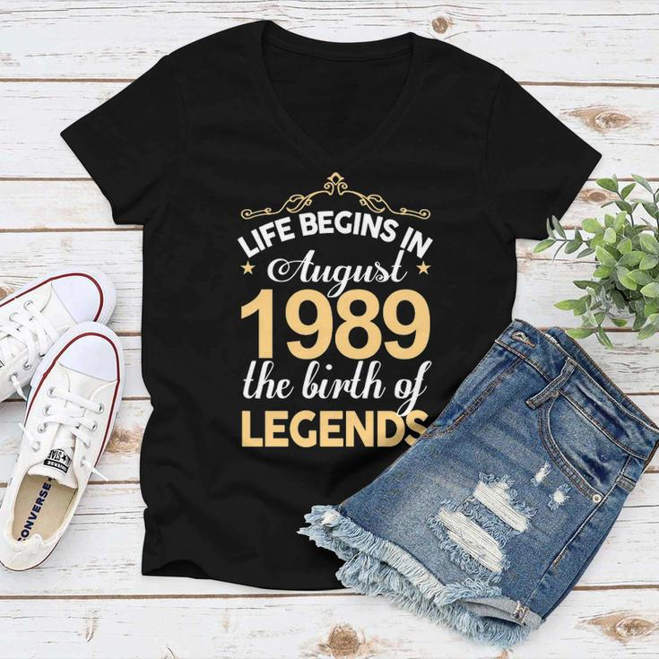 August 1989 Birthday Life Begins In August 1989 V2 Women V-Neck T-Shirt
