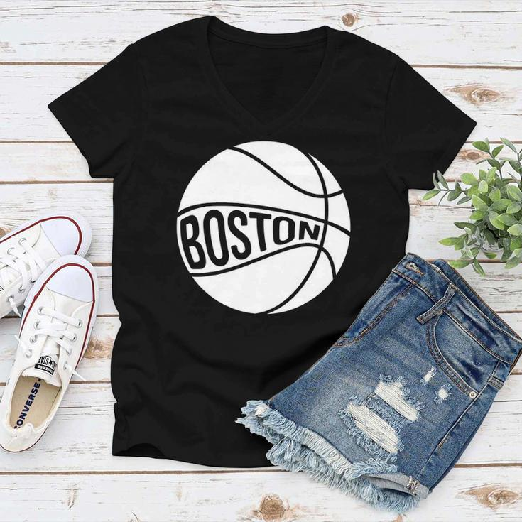 Boston Retro City Massachusetts State Basketball Women V-Neck T-Shirt