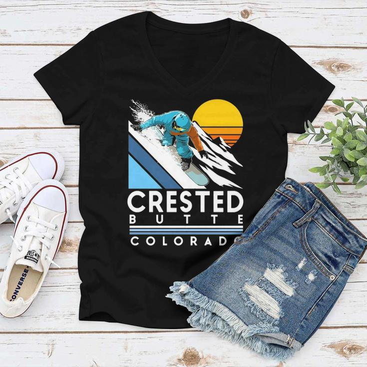 Crested Butte Colorado Retro Snowboard Women V-Neck T-Shirt