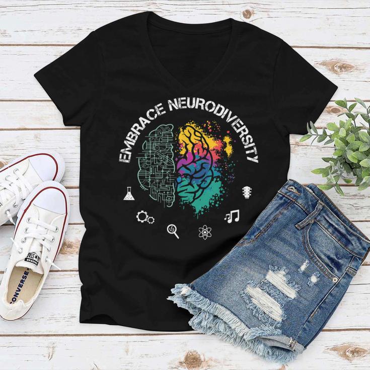 Embrace Neurodiversity Funny Women V-Neck T-Shirt