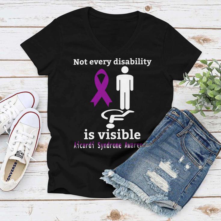 Every Disability Is Visible Aicardi Syndrome Awareness Purple Ribbon Aicardi Syndrome Support Aicardi Syndrome Awareness Women V-Neck T-Shirt