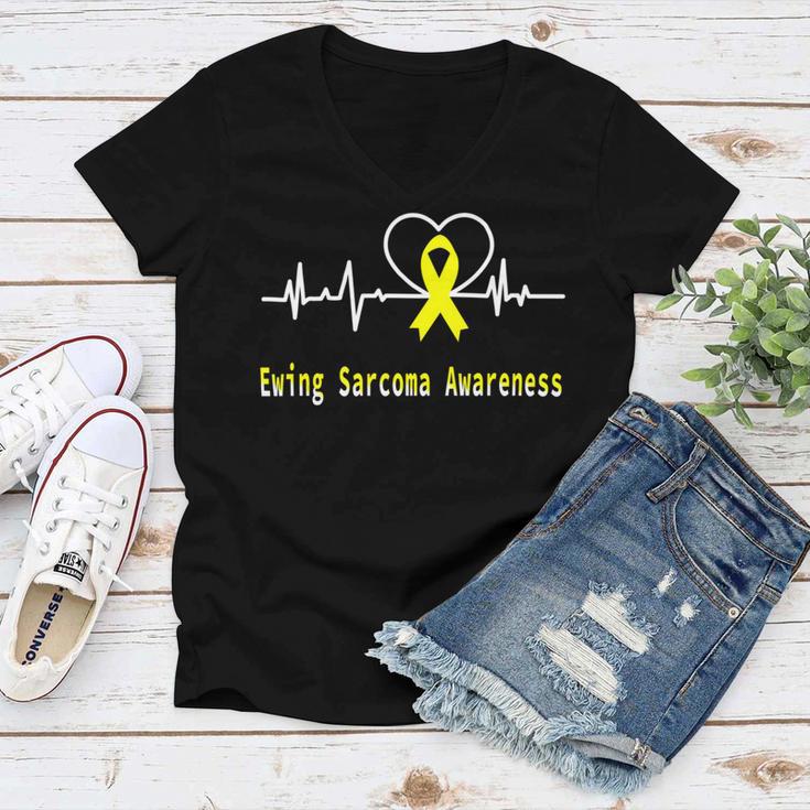 Ewings Sarcoma Awareness Heartbeat Yellow Ribbon Ewings Sarcoma Ewings Sarcoma Awareness Women V-Neck T-Shirt