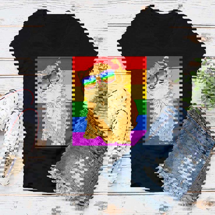 Funny Cat Lgbt Gay Rainbow Pride Flag Boys Men Girls Women Women V-Neck T-Shirt Funny Cat Lgbt Gay Rainbow Pride Flag Boys Men Girls Women Women V-Neck T-Shirt