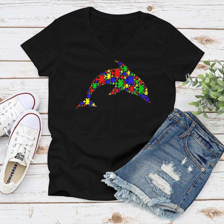 Funny Dolphin Puzzle Animals Lover Autism Awareness Women V-Neck T-Shirt