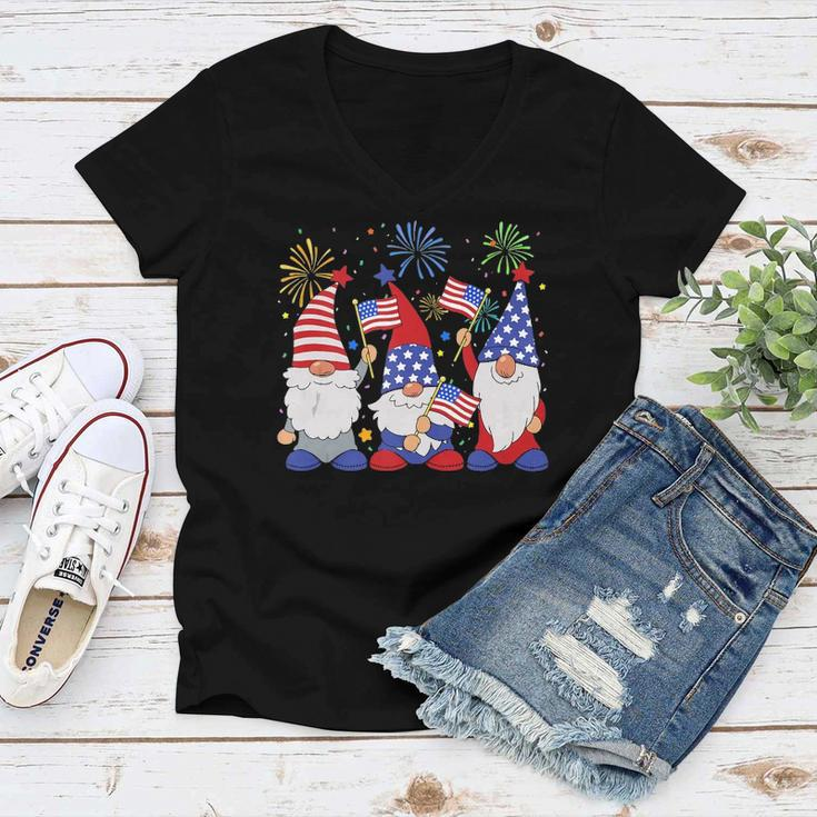 Funny Patriotic Usa American Gnomes 4Th Of July Women V-Neck T-Shirt