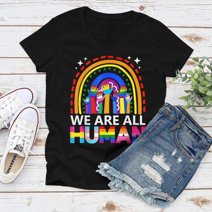 Human Lgbt Flag Gay Pride Month Transgender Rainbow Lesbian Women V-Neck T-Shirt