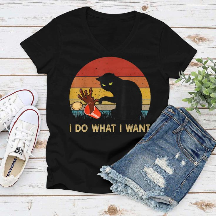 I Do What I Want Funny Black Cat Gifts For Women Men Vintage Women V-Neck T-Shirt