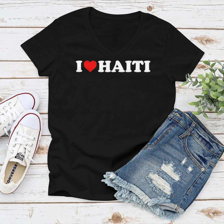 I Love Haiti - Red Heart Women V-Neck T-Shirt