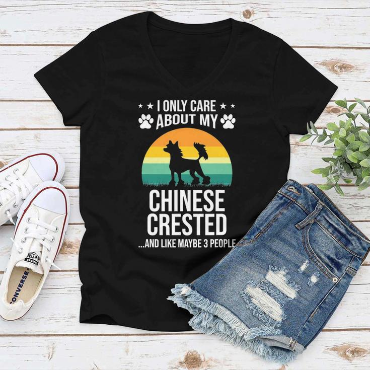 I Only Care About My Chinese Crested Dog Lover Women V-Neck T-Shirt