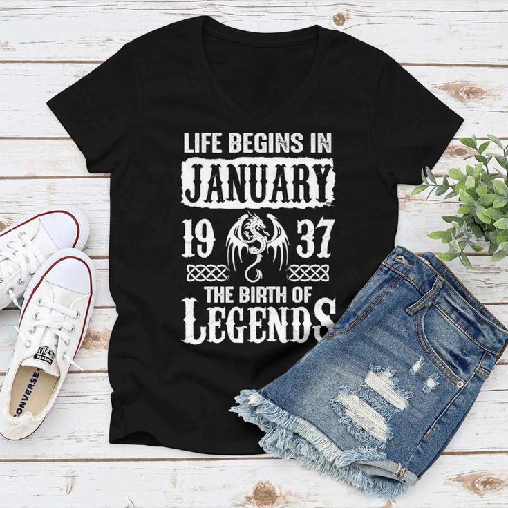 January 1937 Birthday Life Begins In January 1937 Women V-Neck T-Shirt