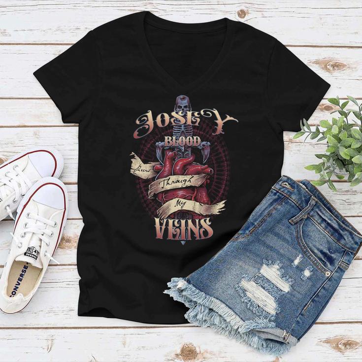 Josey Blood Runs Through My Veins Name Women V-Neck T-Shirt