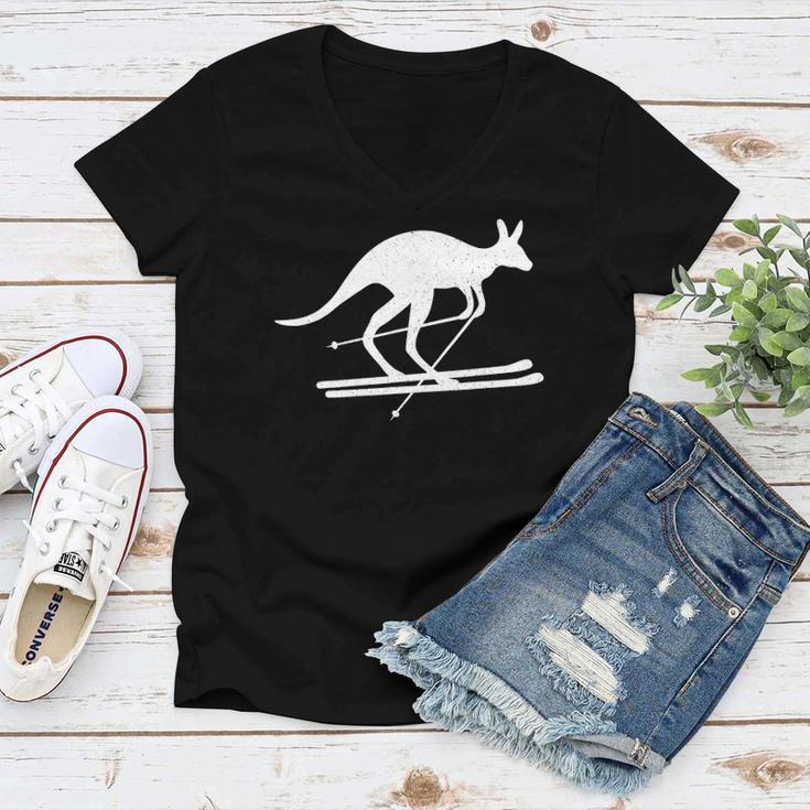 Kangaroo Skiing Fun Winter Sports Australia Travel Gift Women V-Neck T-Shirt