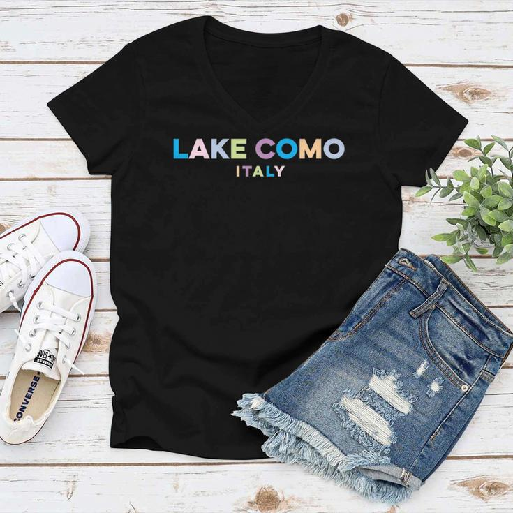 Lake Como Italy Colorful Type Women V-Neck T-Shirt