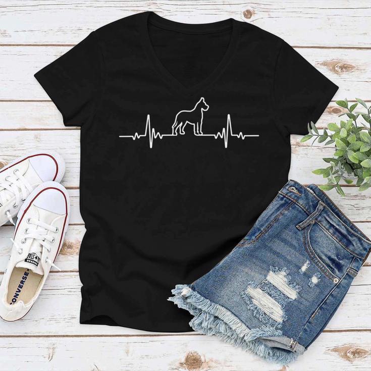 Minimalist Heartbeat Cropped Great Dane Women V-Neck T-Shirt