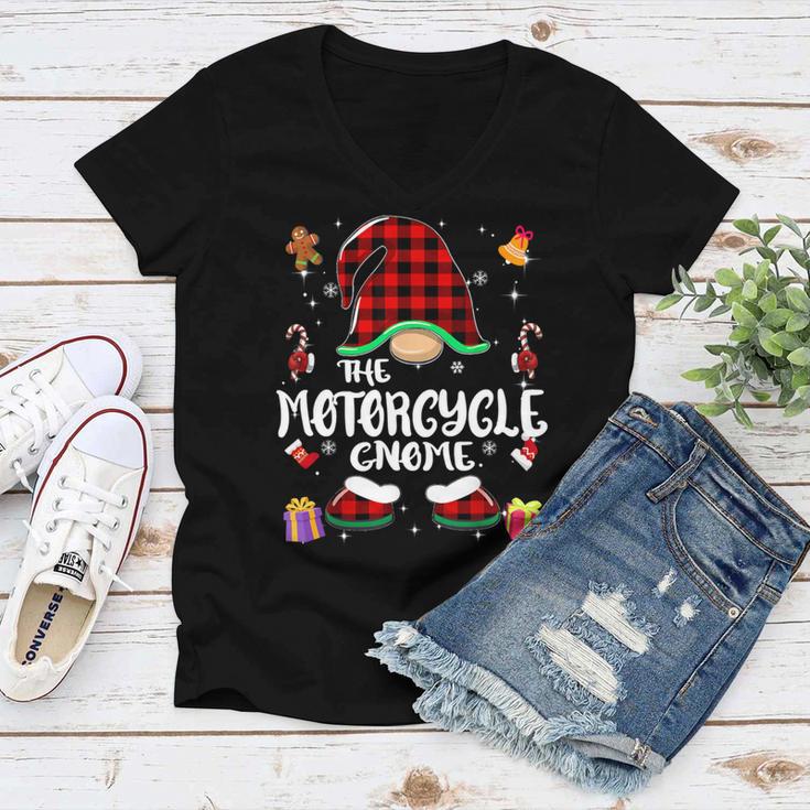 Motorcycle Gnome Buffalo Plaid Red 460 Shirt Women V-Neck T-Shirt