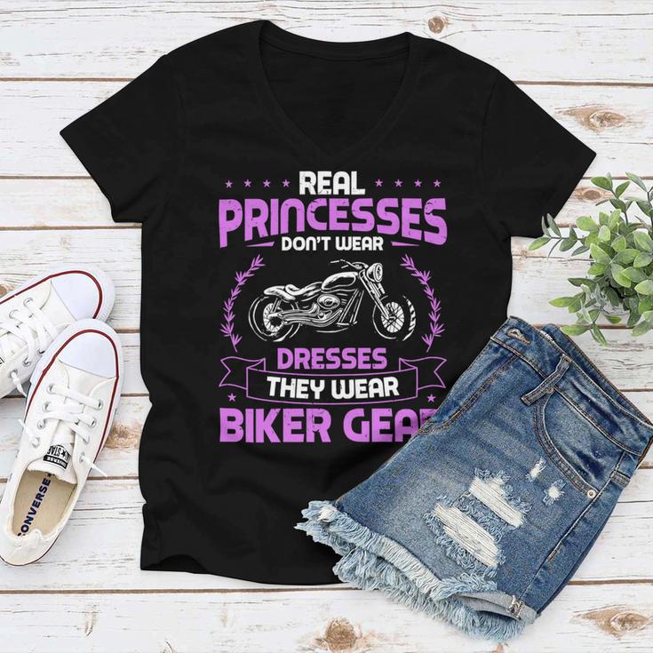 Motorcycle Real Princesses Wear Biker 483 Shirt Women V-Neck T-Shirt