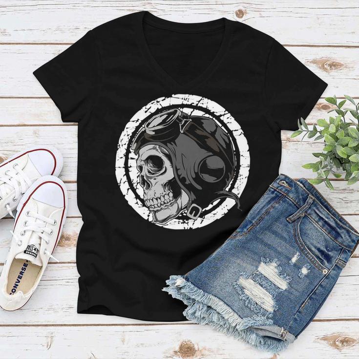 Motorcycle Skull With Helmet Dreaming 472 Shirt Women V-Neck T-Shirt