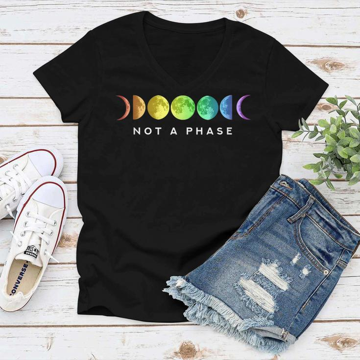 Not A Phase Moon Lgbt Gay Pride Women V-Neck T-Shirt