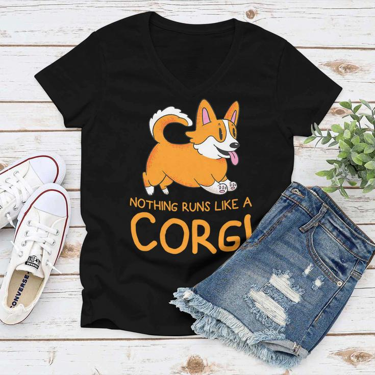 Nothing Runs Like A Corgi Funny Animal Pet Dog Lover Women V-Neck T-Shirt