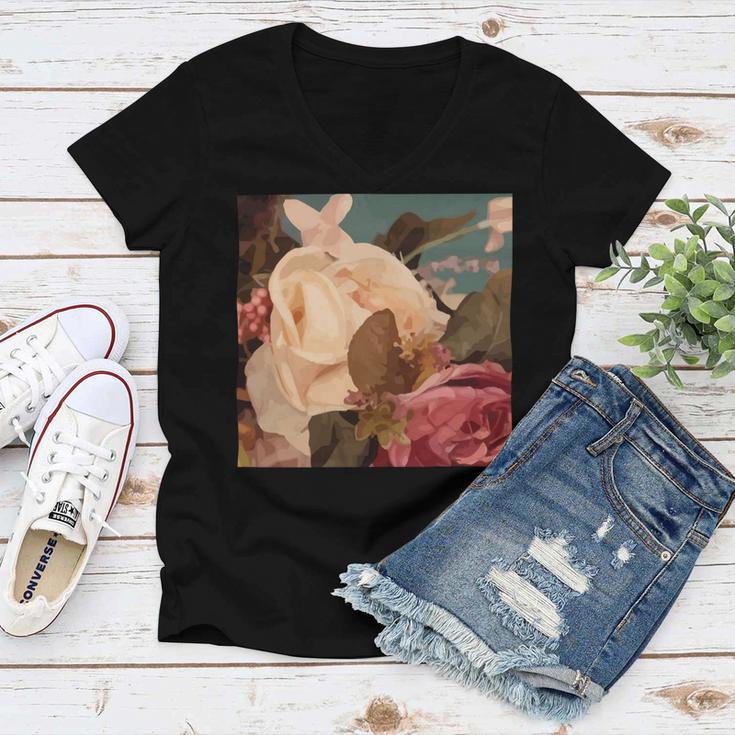 Pastel Roses Scandinavian Art Modern Art Minimalistic Blush Pink Women V-Neck T-Shirt