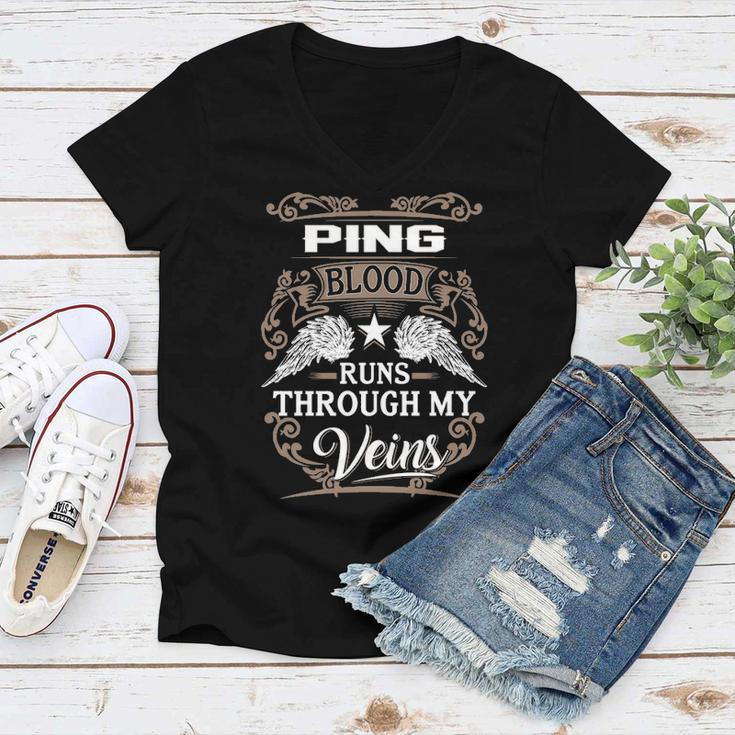 Ping Name Gift Ping Blood Runs Through My Veins Women V-Neck T-Shirt