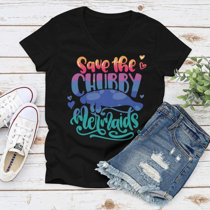 Save The Chubby Mermaids Funny Mermaid Women V-Neck T-Shirt