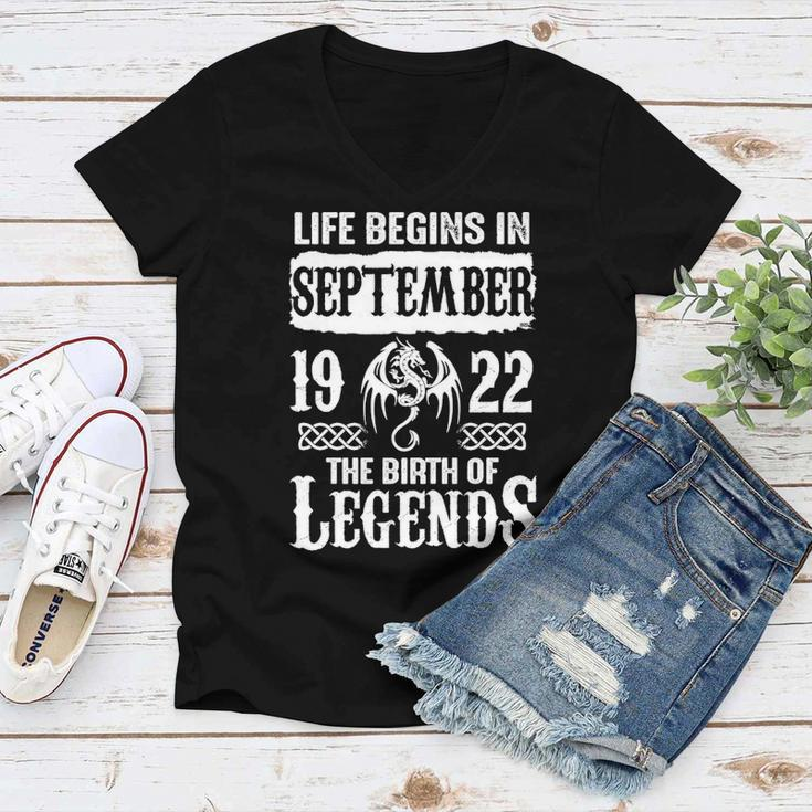 September 1922 Birthday Life Begins In September 1922 Women V-Neck T-Shirt