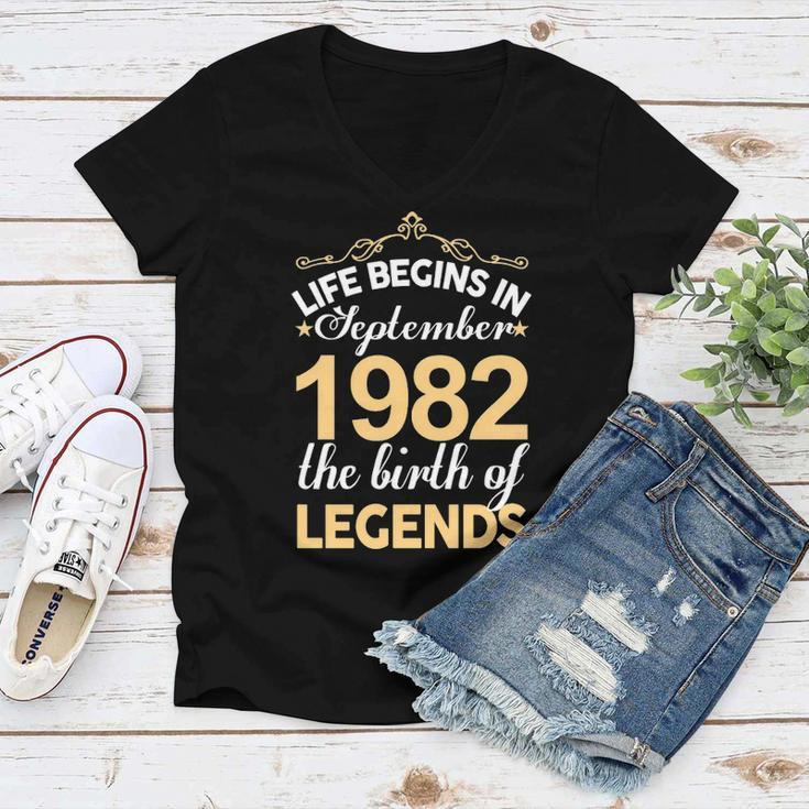 September 1982 Birthday Life Begins In September 1982 V2 Women V-Neck T-Shirt