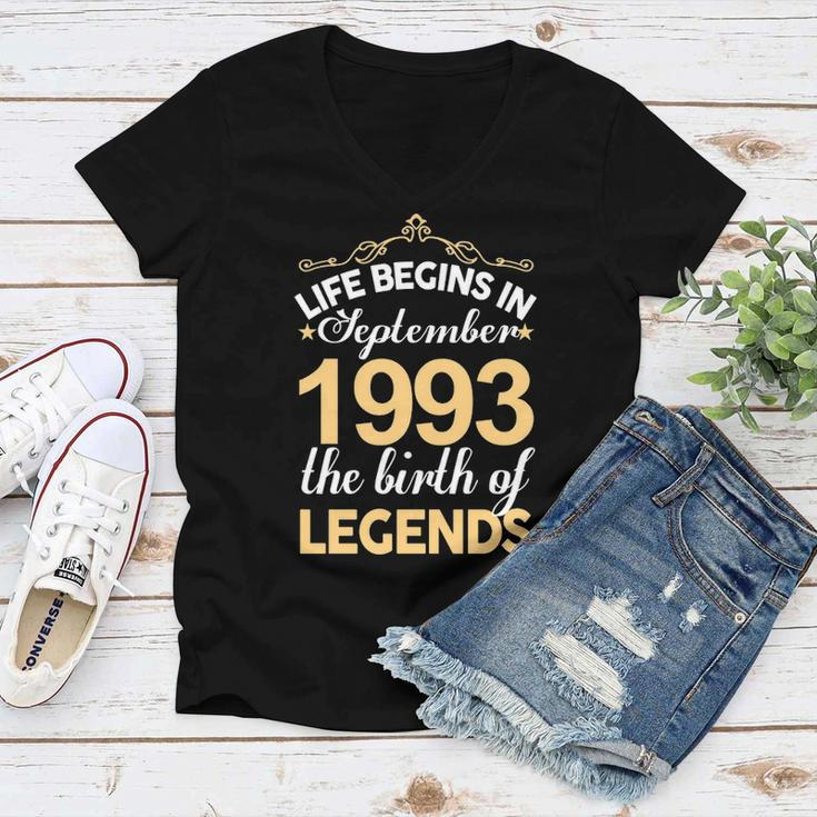 September 1993 Birthday Life Begins In September 1993 V2 Women V-Neck T-Shirt