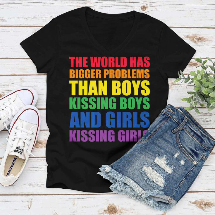 The World Has Bigger Problems Lgbt-Q Pride Gay Proud Ally Women V-Neck T-Shirt