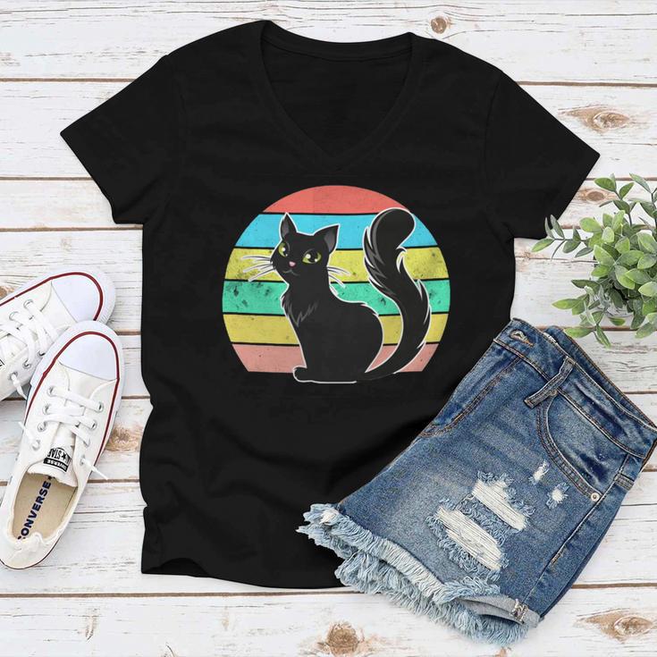 Vintage Black Cat Lover 307 Shirt Women V-Neck T-Shirt