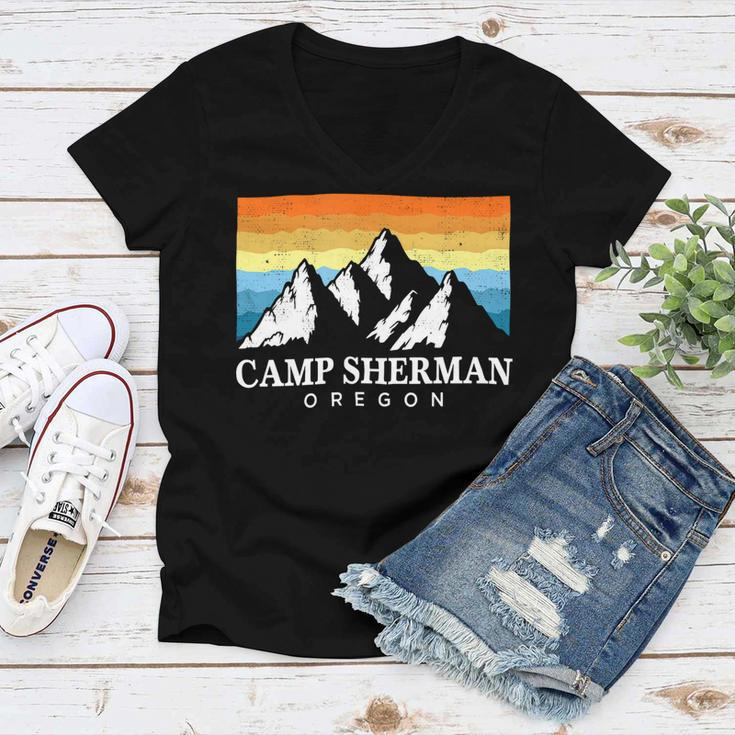 Vintage Camp Sherman Oregon Mountain Hiking Souvenir PrintShirt Women V-Neck T-Shirt