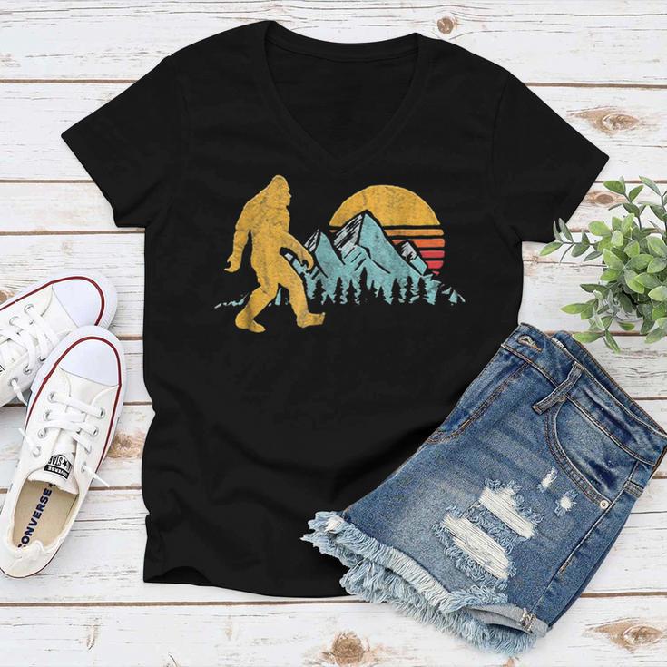 Vintage Retro Bigfoot Believe Silhouette Mountain Sun 234 Shirt Women V-Neck T-Shirt