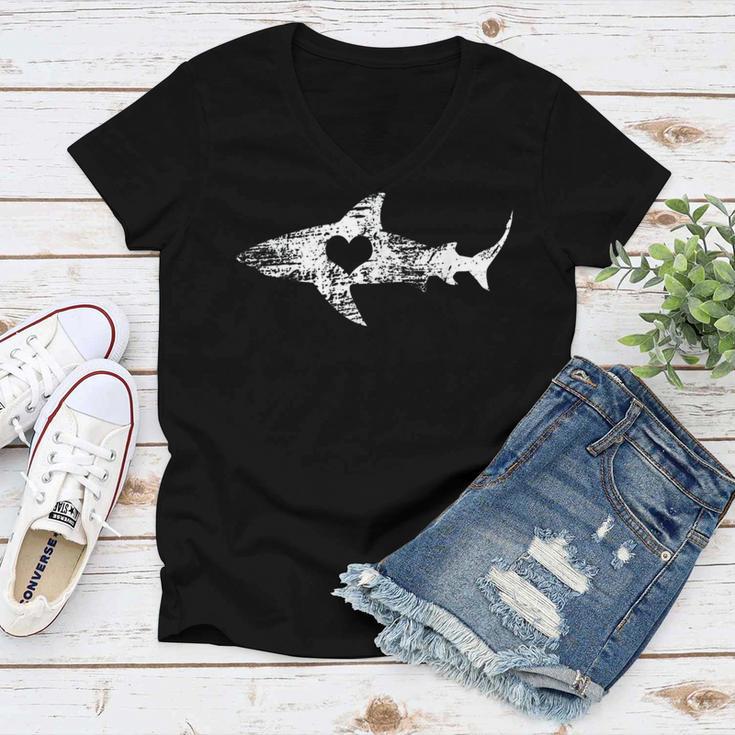 Vintage Shark Silhouette Hammerhead Shark Tiger Shark Heart 158 Trending Shirt Women V-Neck T-Shirt