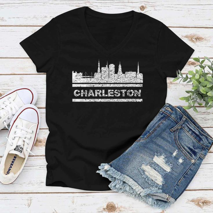 Womens I Love Charleston Sc Vacation Arthur Ravenel Bridge Skyline Women V-Neck T-Shirt