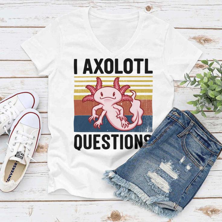 Axolotl Questions I Ask A Lot Of Questions Pun Vintage Women V-Neck T-Shirt