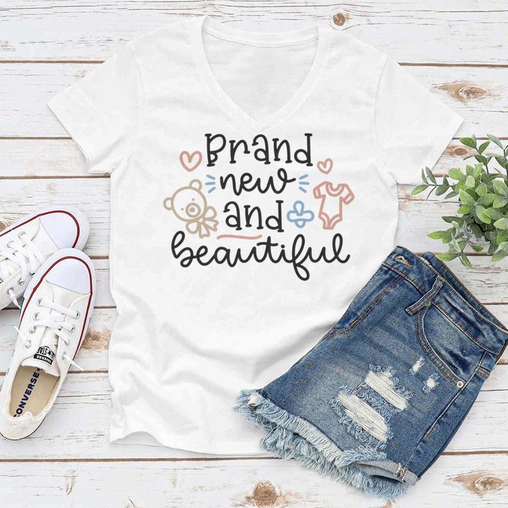 Baby Shower Text Design Brand New And Beautiful Women V-Neck T-Shirt