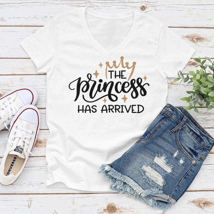 Baby Shower Text Design The Princess Has Arrived Women V-Neck T-Shirt