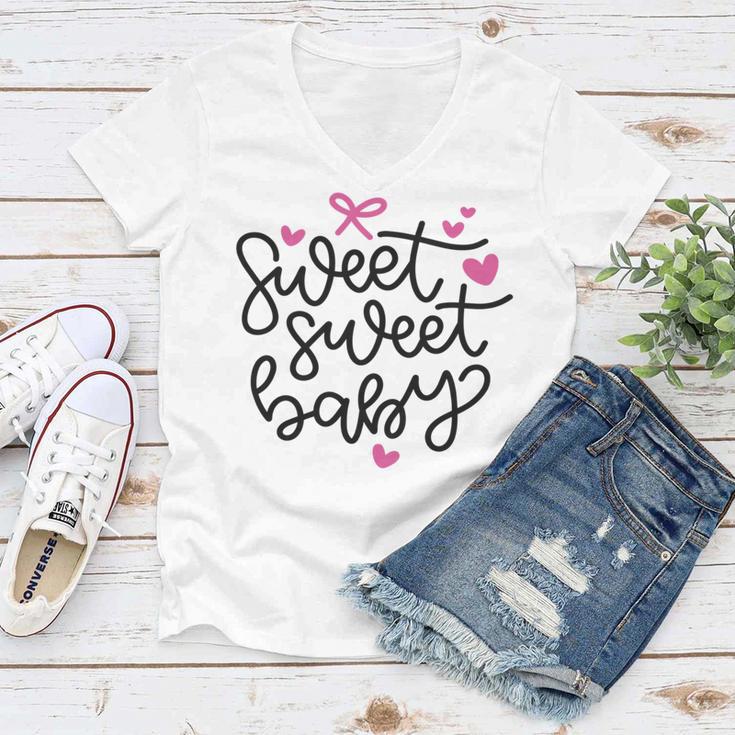 Baby Shower Text Pink Heart Ribbon Design Sweet Sweet Baby Women V-Neck T-Shirt