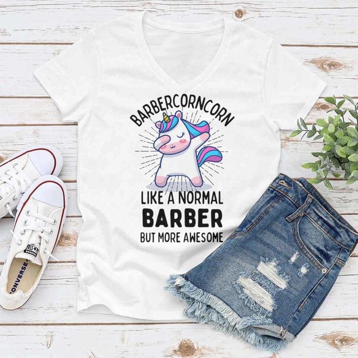 Barbercorn Funny Unicorn Dabbing Gift Like A Normal Barber But More Awesome Women V-Neck T-Shirt