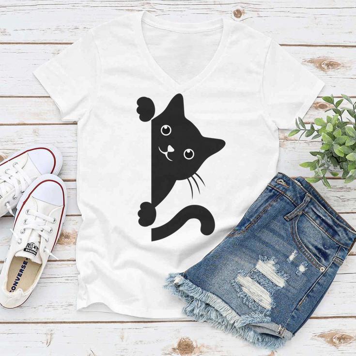 Black Cat Peeking Women V-Neck T-Shirt