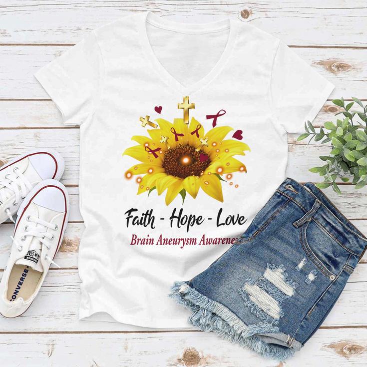 Brain Aneurysm Awareness Faith Hope Love Women V-Neck T-Shirt