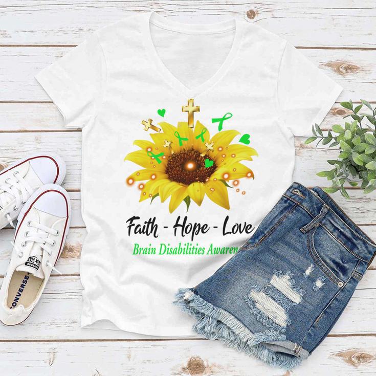 Brain Disabilities Awareness Faith Hope Love Women V-Neck T-Shirt